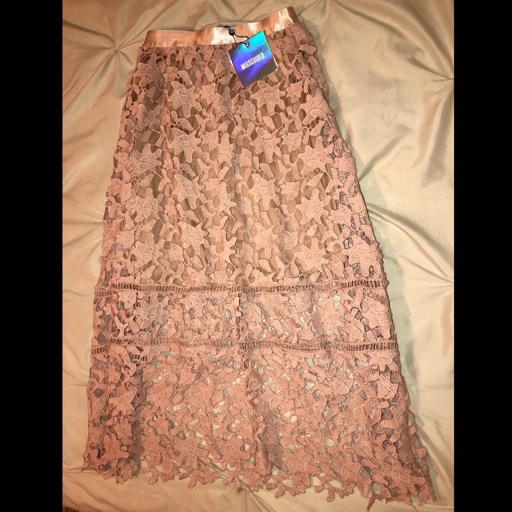 Pink Crochet Lace Midi Skirt